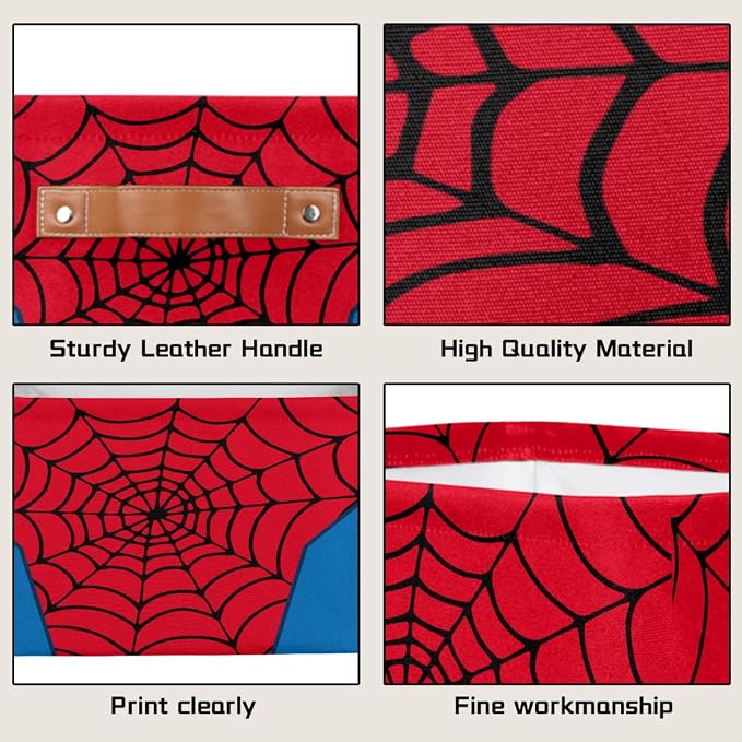 Rectangle Storage Basket with Handles, Cube Organizer Bins for Shelves Collapsible Toys Storage Box Clothes Baskets for Nursery Home Kids Room(Spider Web)