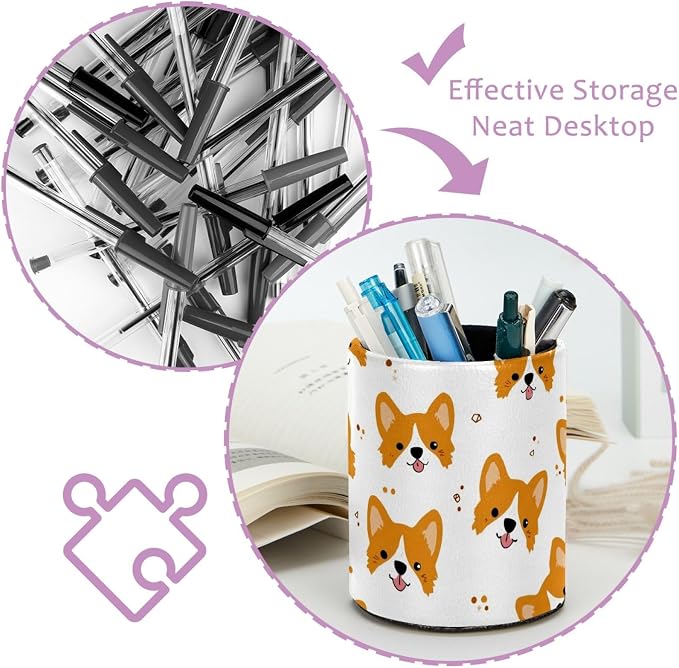 Cute Corgi Pen Holder, Pencil Cup Marker Brush Holder Desk Storage Case, Desktop Organizer for School Office Home Supplies