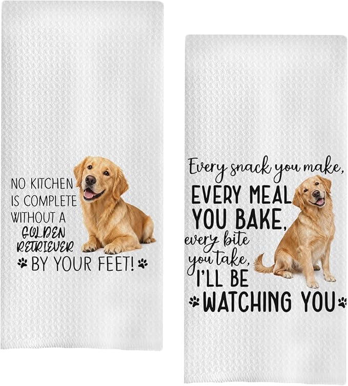 Golden Retriever Kitchen Towels Set - Golden Retriever Gifts for Dog Lovers Women, Dog Hand Towels Dish Towels Decor, 16x24 Inch,Set of 2