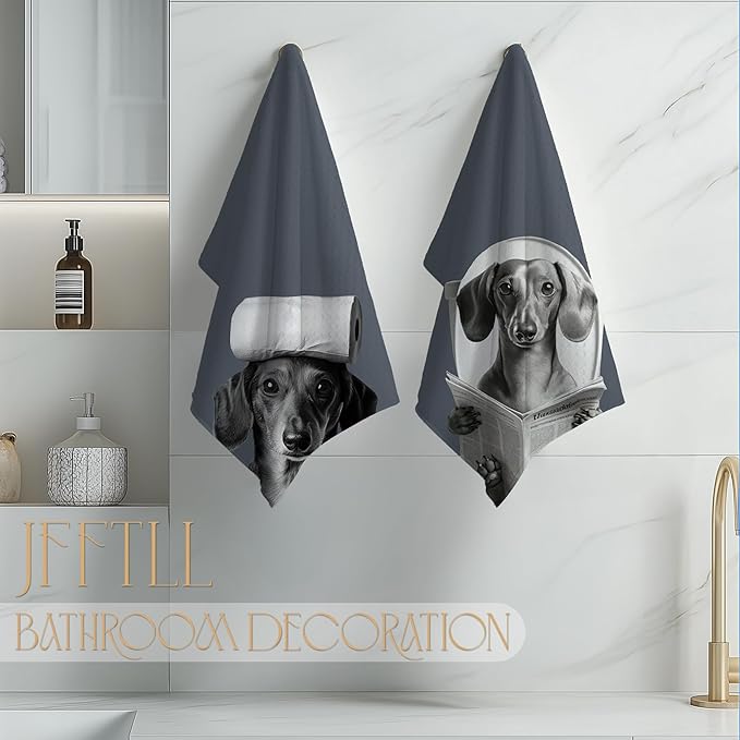 Dachshund Gifts Bathroom Hand Towels, Weiner Dog Gifts for Women Hand Towels for Bathroom, Gifts for Dachshund Lovers, Weiner Dog Decor, 16x24 Inch Set of 2（Blue）
