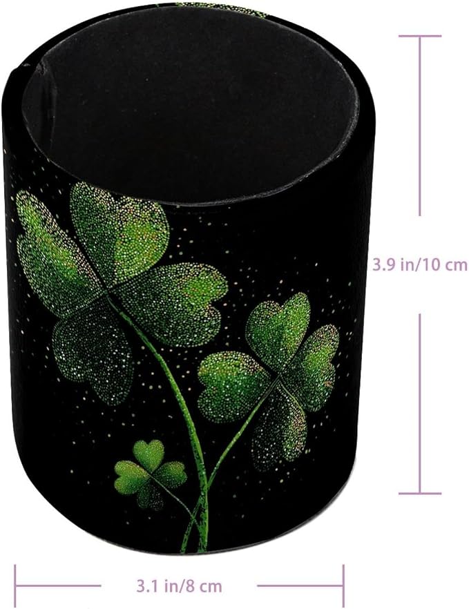 Faux Leather Pen Holder for Desk, Pencil Organizer Shamrock Pen Cup Desk Decor Makeup Brush Holder Storage for Office Home