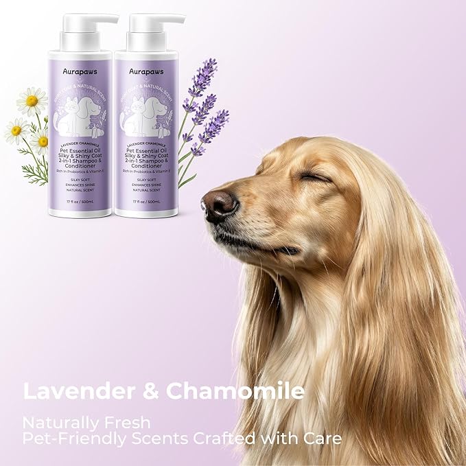 2-in-1 Dog Shampoo and Conditioner, Probiotic Pet Shampoo for Moisturizing & Detangling, Smooths Dry, Frizzy Coats, Dog Grooming Shampoo for Long and Short-Haired Coat Care, 17oz, 2-Pack