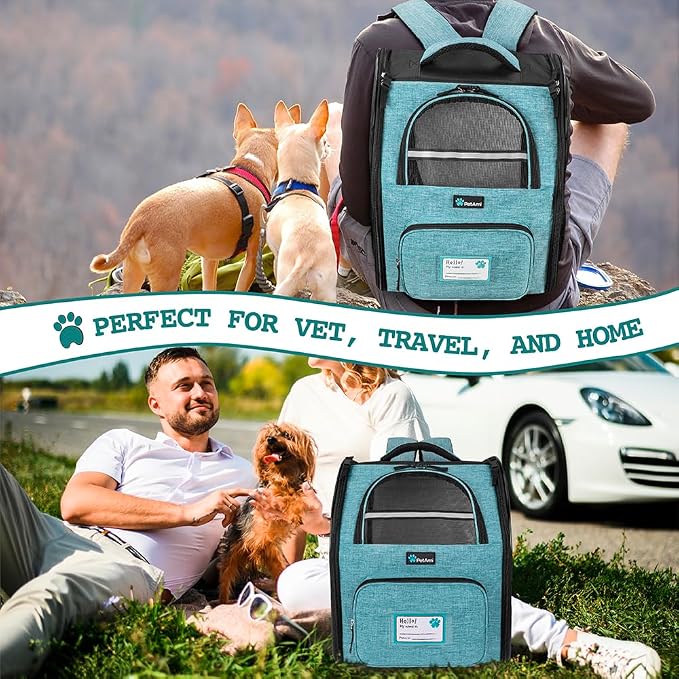 PetAmi Dog Backpack Carrier Airline Approved Cat Pet Puppy Bag, Turquoise | Ideal for Small Medium Large Pet up to 18 lb, 2 Side Entry Structured No-Collapse Frame, Ventilated Bookbag for Hiking Travel