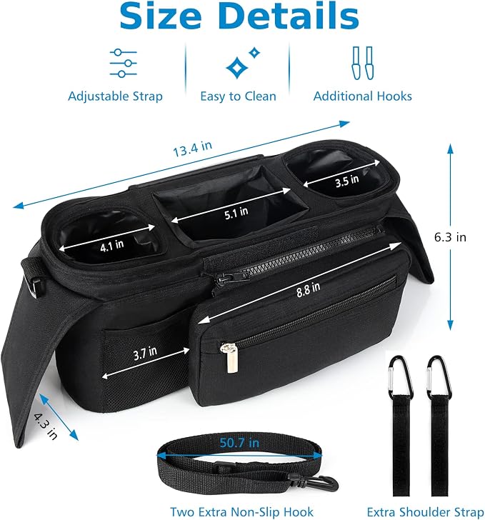 Accmor Universal Stroller Organizer with Insulated Cup Holder Detachable Phone Bag and Shoulder Strap,Stroller Bag Caddy Organizer for Uppababy, Baby Jogger, Britax Strollers