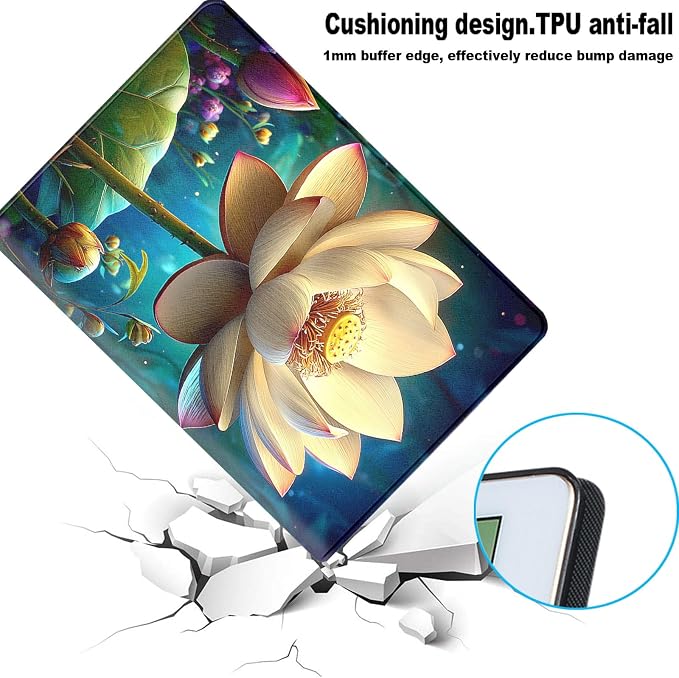 for Samsung Galaxy Tab A9 8.7 Inch 2023 (SM-X110/X115/X117) Tablet Protective Cover with Adjustable Stand and Magnetic Auto Wake/Sleep,Lotus Flower