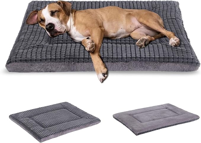 BVAGSS Reversible Dog Crate Pad, Memory Foam Pet Bed Mat, Soft Warm Machine Washable Sleeping Kennel Mattress for Small Medium Large Dogs XH079 (42''x28''x1.6'',Light Grey)