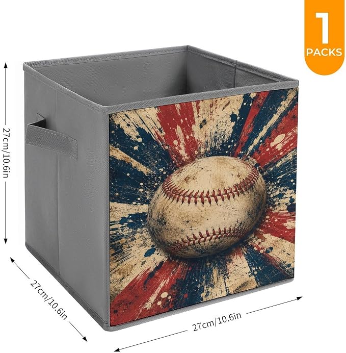 Baseball Vintage Grunge Art Storage Bin with Handles, Oxford Fabric Foldable Storage Cube Organizer for Clothes, Towels, Bedroom, Living Room, Home Organization