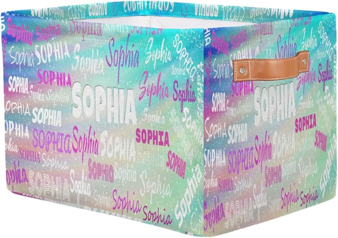 Custom Toy Box with Name Baskets Cubes, Gradient Green Color Galaxy | Organizing Boys Girls Pets Toys Closet Shelf Clothes Books
