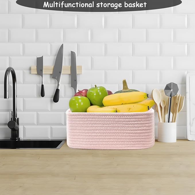 COMFY HOMI 11.5"x7.5"x4.7" Storage Baskets for Organizing | Cotton Rope Woven Basket | Toy Storage Bin Box | Basket for Shelves, Closet Organizer Bin, Decorative Closet Shelf, 3 Pack,