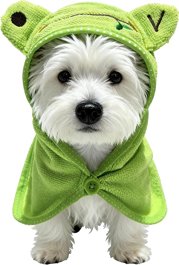 Dog Hooded Bathrobe Towel, Fast Drying Bath Towel Absorbent Warm Blanket Green L