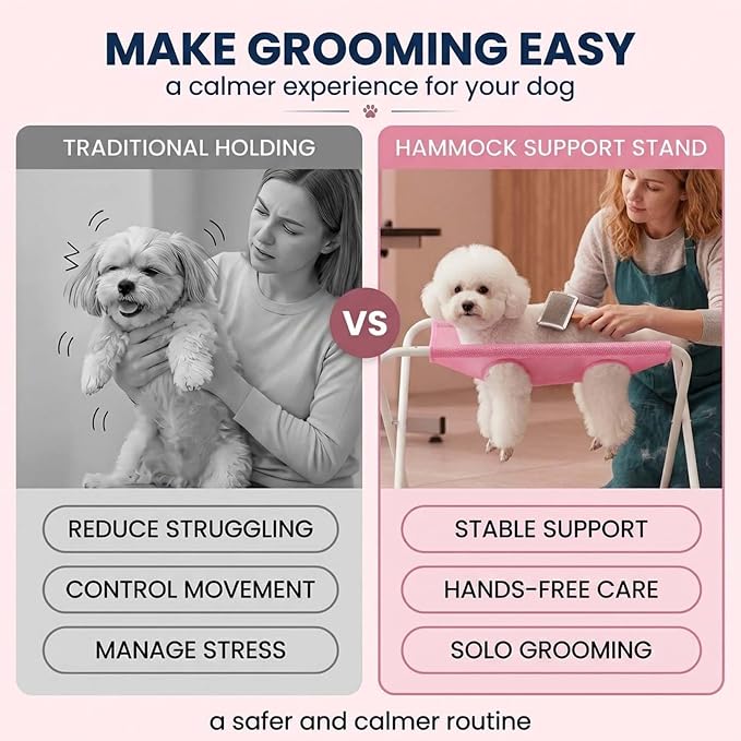 Pet Bathing Hammock, Foldable 8-Hole Grooming Stand for Small Pets (Pink) | Easier Pet Bathing, Less Scratches and Bites, Sturdy Frame Quick-Dry Mesh, Ideal for Dogs & Cats, Nail Trimming and Grooming