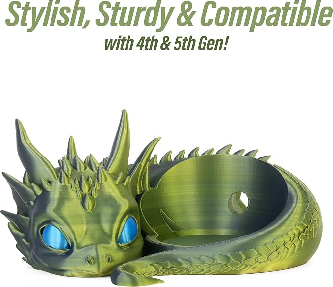 Dragon Stand for Echo Dot 4th/5th Gen, 3D Printed Dragon Amazon Echo Desktop Speakers, Holder for Echo Dot 5th Gen Echo Dot 4th Gen, Made in USA (Green Purple)