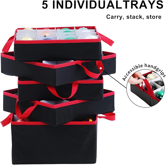 Large 2-in-1 Christmas Ornament Storage Box - High Capacity Storage, Easy Organization Protect Your Holiday Decorations (Black)