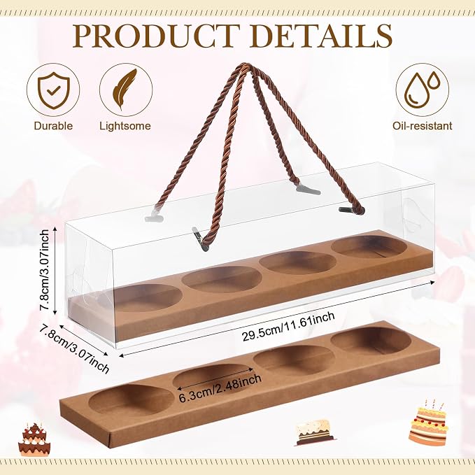 Thenshop 24 Pcs Mother's Day Cupcake Boxes Mother's Day Treat Boxes Clear Cupcake Box with Handle 4 Bakery Cake Box Rectangular Cake Containers for Donuts Pastries Best Mom Gift(Brown)