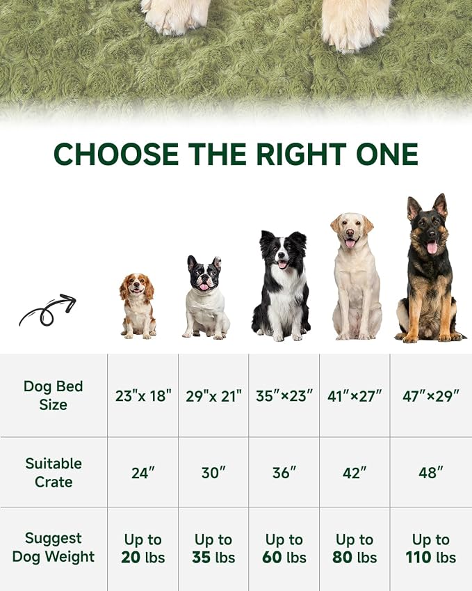 KSIIA Washable Dog Beds Large Sized Dog Crate Bed Pet Mat 41"x27" Green | Deluxe Plush Comfy Kennel Pad, Anti-Slip Bottom,Deep Sleeping Mat for Large Dogs,Machine Washable for Easy Cleaning