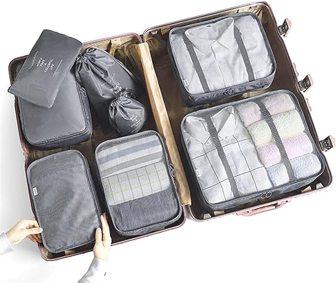 LANSKLBD 6/8 Set Packing Cubes for Suitcases Travel Luggage Packing Organizers,Travel Accessories Essentials Luggage Organizer with Shoe/Tioletry/Laundry Bag (Grey, 8 set)