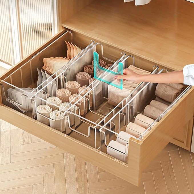 Adjustable Underwear Organizer, Expandable Storage Box with Multiple Compartments for Bras, Socks, Bedroom, Room Organization, PET Materials