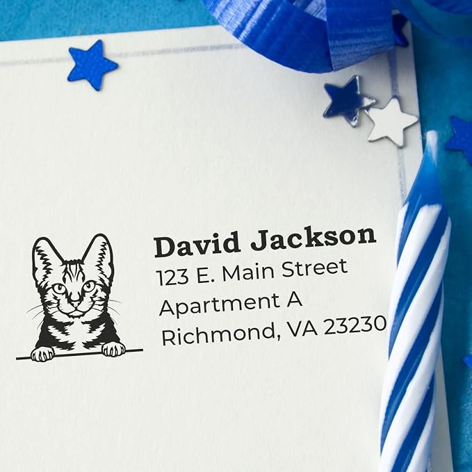American Shorthair Cat Custom Self-Inking Return Address Stamp for Office Use | Personalized Business Mail Stamper | Handcrafted Professional Cat Design Labels for Home & Commercial Mailing