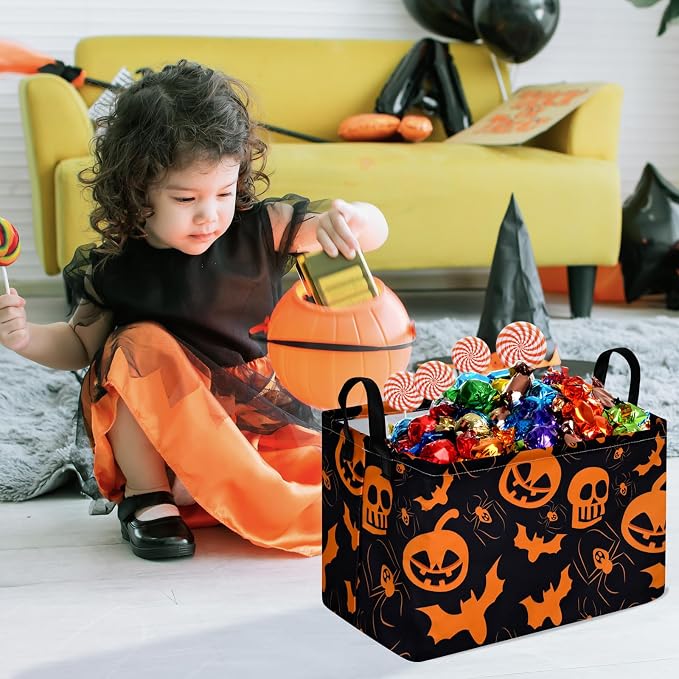 Pumpkin Pattern Storage Basket Gift Shelf Basket Storage Bin, Nursery Basket Organizer Box for With Handles for Room Deco