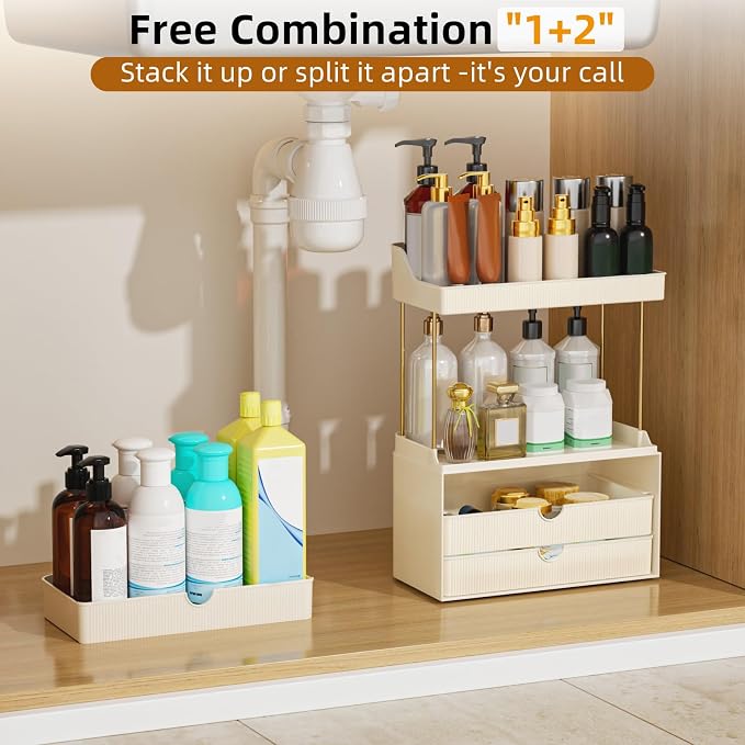 StorBin Arcylic 5-Tier Makeup & Skincare Organizer for Vanity, Bath | Smooth 3 drawers, clear body, gold frame, non-slip, for perfumes, serums, face masks, palettes, vanity & bath counter,white