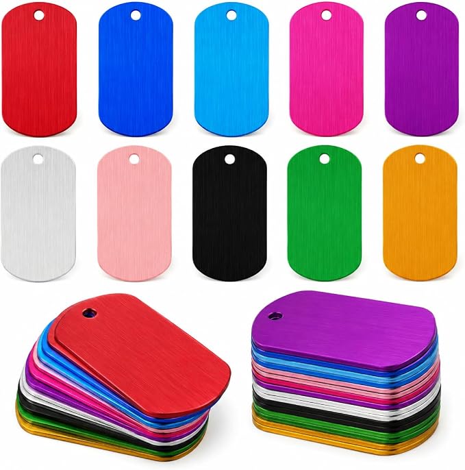 100 Pack Blank Dog Tags, Aluminum Dog Tag Blanks | 1.97 x 1.14 in Metal Stamping Blanks with Hole for Engraving, Pet Tags and DIY Crafts, 10 Colors
