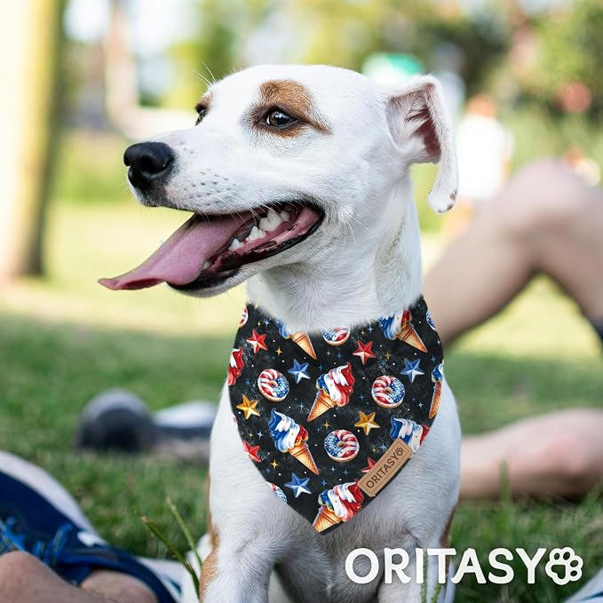 US Flag 4th of July Dog Bandanas, 2-Pack Triangle Reversible Pet Scarves, Premium Fabric, Bandana for All Boys Girls Dogs (X-Large, 26-Style 2)