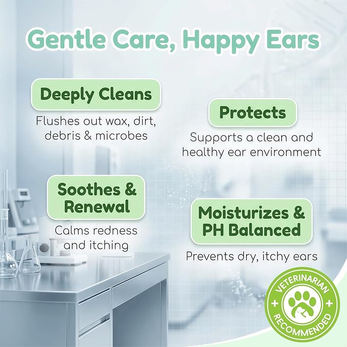 Cabishy Ear Cleaner for Dog Cat Ear Drops Wax Removal with Centella Asiatica No Irration, No Alcohol, Non-Medicated Pet Ears Wash Cleaning Solution Itch Relief Soothing Deodorizing Itchy Ears 4oz
