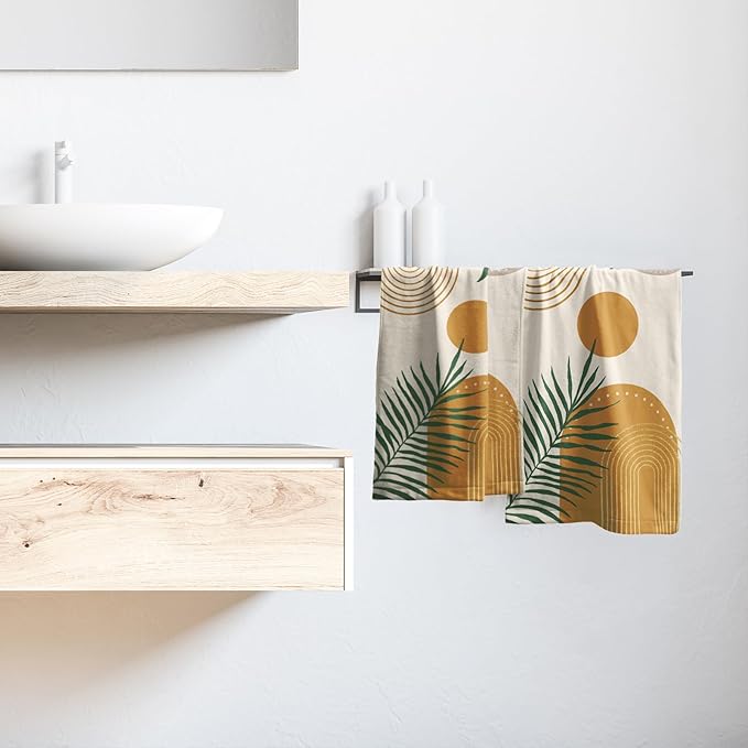 Giwawa Boho Leaves Hand Towels Set of 2 Yellow Mid Century Soft Absorbent Decorative Dish Guest Towel for Spa Gym Hotel Home Bath Kitchen Decor