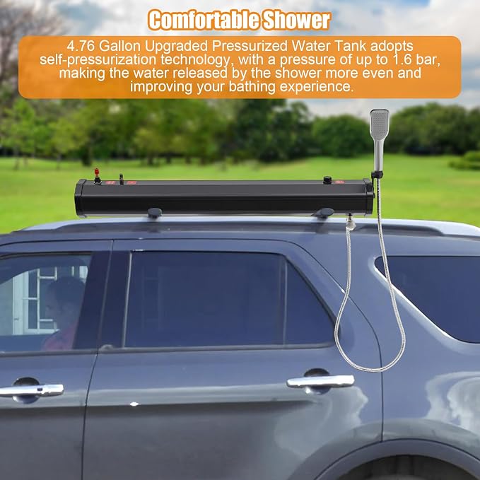 4.76 Gallon Upgraded Pressurized Water Tank for Camping Shower, Off Road Shower for Overlanding Portable Water Storage Mount on Bumper,Roof Rack Mount for Vehicles,Trucks,SUV