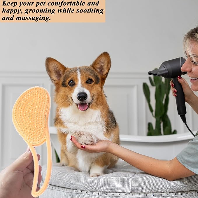 Dog Grooming Brush, Soft Puppy Massage Brush, Pet Hair Bathing Brush Comb, Hangable Grooming Tool for Poodles, Teddy, Yorkies, Maltese, Shih Tzu, Chihuahua (Orange)