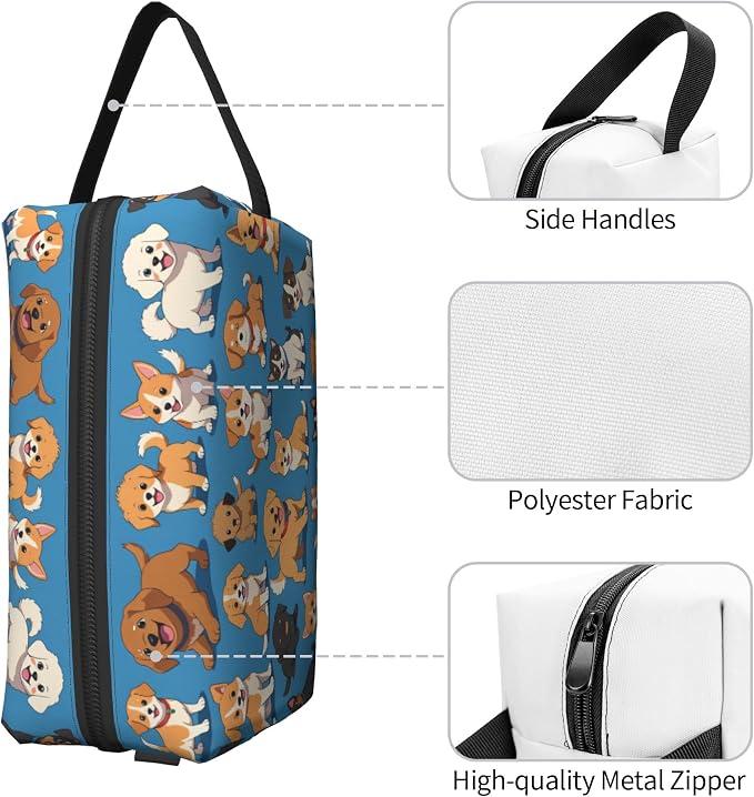 Cute Dogs Print Makeup Bag - Durable 600D Oxford Fabric Travel Cosmetic Bag, Shockproof Foam Padded Toiletry Organizer for Gym & Daily Use 10x6.2x4.9 Inch