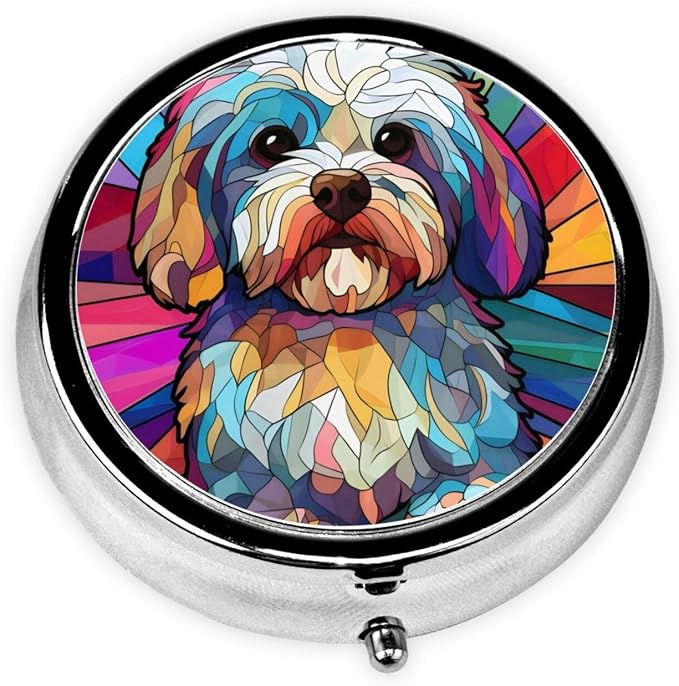 Havanese Dog Small Box for Pill,3 Compartment Pill Case Travel Medicine,Portable Pocket or Purse Pill Organizer Container Holder Hold Vitamins, Medication, Fish Oil Supplements