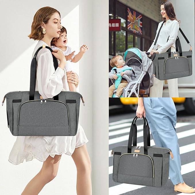 Diaper Bag Tote for Baby 7PCS, Large Mommy Bag with Portable Changing Pad | Multifunctional Hospital Bags for Labor and Delivery with Pacifier Case and Organizer Pouches,Travel Baby Bag for Boy Girl