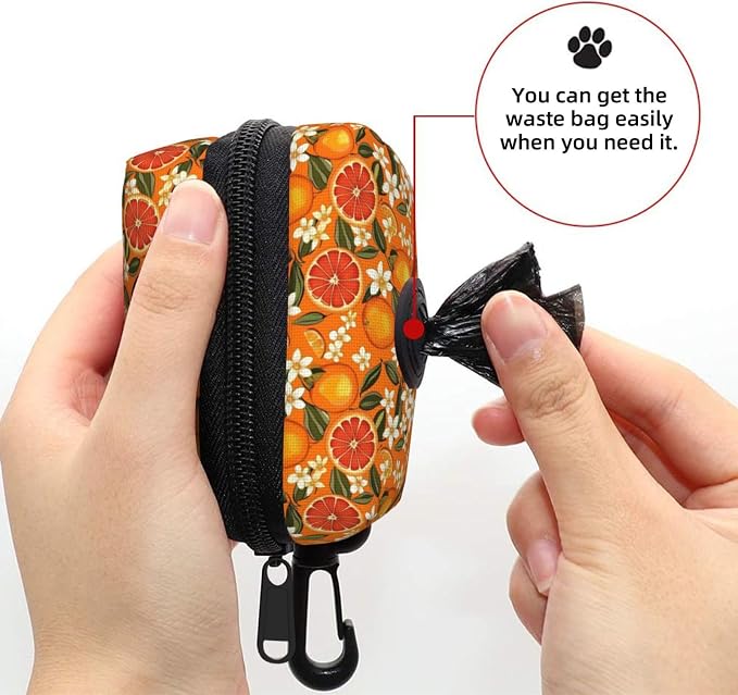 Citrus Orange Slices Flowers Pet Waste Bag Dispenser 0.2L | Portable Dog Poop Holder Waste Bag With Zipper Park Doggy Walking Accessory