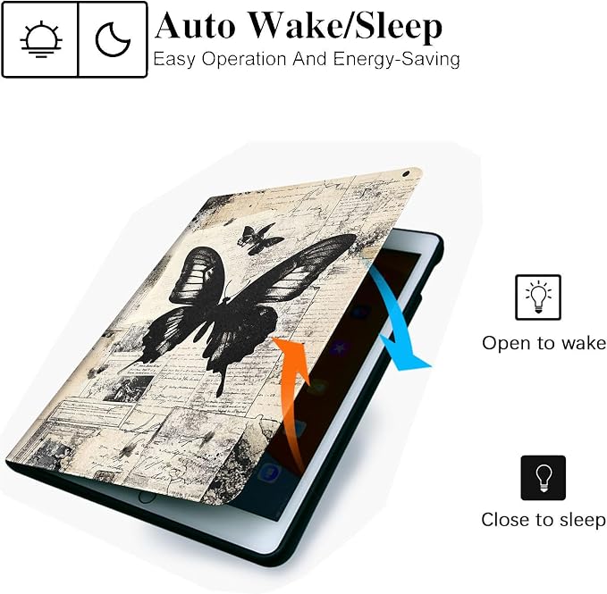 for Microsoft Surface Pro X/Pro X Plus-13 2019/2020/2021/2024 Tablet Case,Auto Wake/Sleep,Adjustable Stand Protective Cover - Vintage Butterfly Art