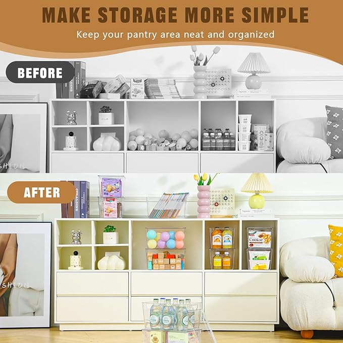 Freebat 6 Pack Clear Storage Bins with Lids, 7 Quart Pantry Organizer Bins | Large, Stackable Plastic Storage Containers, Pantry Organization for Office, Bedroom, Cabinet, Fridge,Kitchen Organization