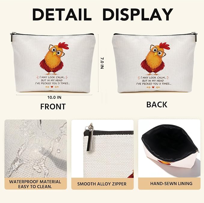 Funny Chicken Makeup Bag, Chickens Gifts Cosmetic Bag, Travel Toiletry Bags | Chicken Lovers Gifts Makeup Pouch for Women Girls Friends Sisters Wife Christmas Friendship Graduation Birthday Gifts