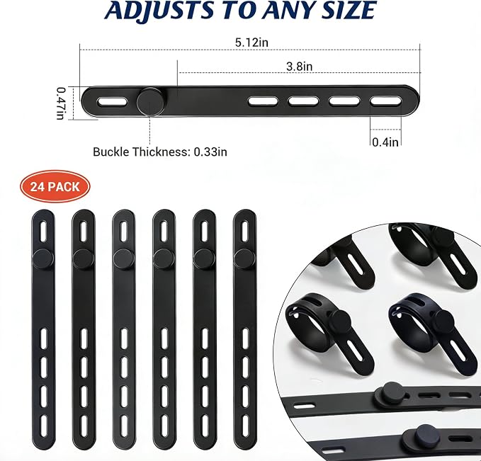 24 Pack Silicone Cable Ties, Cord Wrap for Home Office Travel Organizer | reusable, durable, adjustable, waterproof, elastic wire straps, multipurpose desk organization charger cord management holder