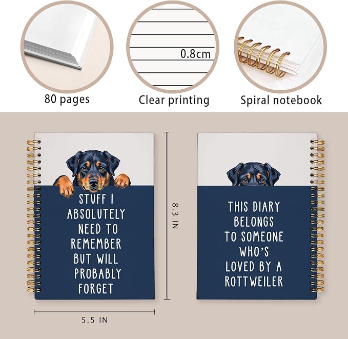LIANGW Funny Rottweiler Gifts Spiral Notebook Journal, Pet Dog Mom Lovers Owner Gifts Journal for Writing, Forgetful Rottweiler Gift for Women, Dog School Office Stuff Supplies, 5.5x8.3 Inch