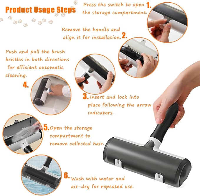 Upgraded Pet Hair Remover Roller - Reusable Lint Roller for Furniture, Couch, Carpet, Clothes, Car Seat, Efficient Cat & Dog Hair Removal Tool with Easy Clean & Fur Bin| One-Touch Emptying