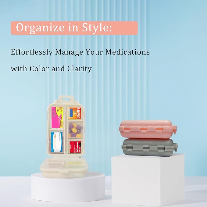 Pill Organizer with 161 Medicine Labels, Blue Travel Pill Case | Compact 10-compartment pill case with 161 labels for daily vitamins, supplements, 7-day planning, purse, backpack, and travel