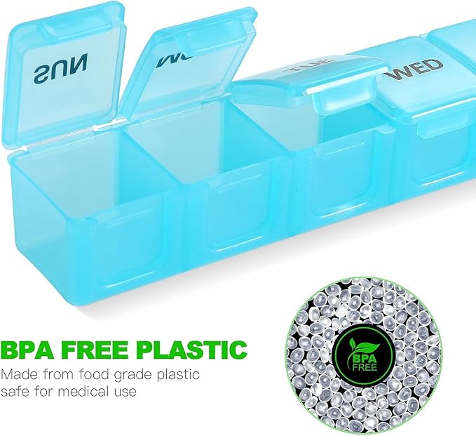 Pill Organizer 7-Day Weekly Pill Organizer | Portable Medicine, Daily Pill Cases for Pills/Vitamin/Fish Oil/Supplements