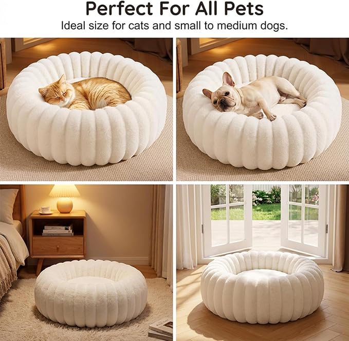 Round Dog Bed Raised Edge Soft Warm Plush Sleeping Mattress | Dog Donut Bed for Puppy Senior Kitten Indoor Outdoor Floor Bedside Kennel Couch Travel Car Home