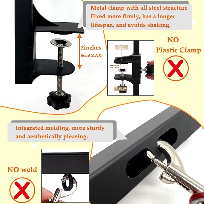 Dog Grooming Arm with Pet Grooming Hammock, 36” Dog Grooming Table Arm Height Adjustable Two No Sit Haunch Holder Three Section Design Suitable for Medium, Small Dogs, and Cats