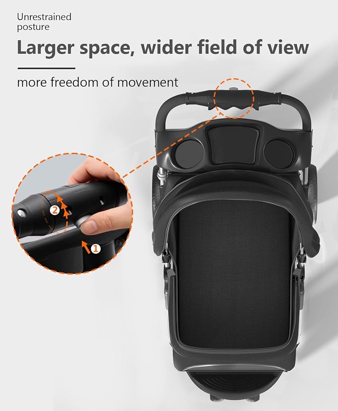 OS MOTOR 3 Wheels Pet Stroller for Small Medium Pets, Black | Foldable Carrier Jogger, Rear Wheel Breaks, Storage Basket, Visible Mesh Weather Cover, Portable, Dog, Cat, Puppy, Kitty