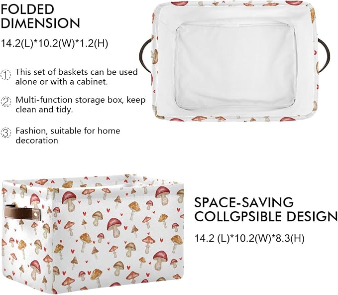 Didi & Hosa Storage Basket Cube Mushrooms Collapsible Toys Shelf Baskets Bin with Handle Laundry Organizer Storage Box for Home School & Office