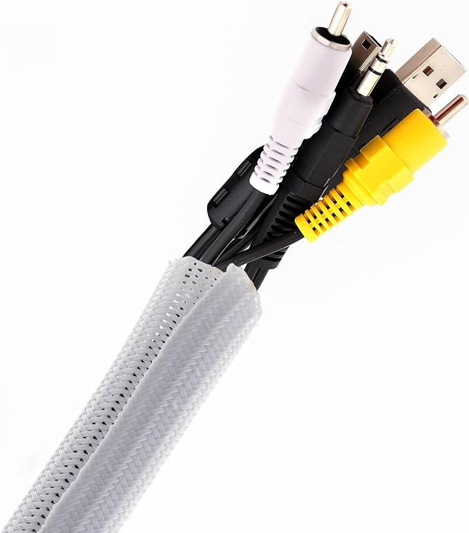 Pixio 10FT Tubing Cable Sleeve – White 1/2 inch Flexible Cable Management Sleeve for PC, Gaming, TV & Office, Wire Organizer for Desk Cable Cleanup