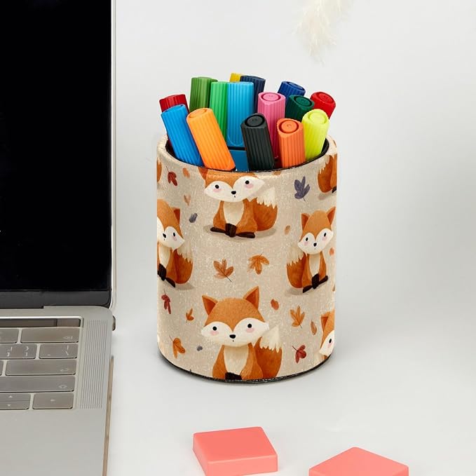 Cute Fox Pen Holder, Pencil Cup Marker Brush Holder Desk Storage Case, Desktop Organizer for School Office Home Supplies