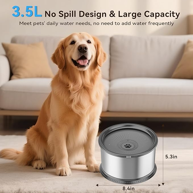 2PCS 3.5L No Spill Dog Water Bowl 118oz Stainless Steel Slow Water Bowl for Small Medium Large Dogs Splash Proof Pet Bowl with Anti-Slip Mat for Sloppy Messy Drinkers