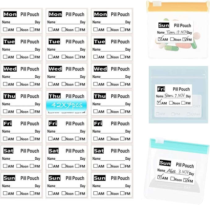 294pcs Waterproof Travel Pill Organizer Labels - 50x30mm (1.97x1.18inch) - Eco-Friendly, Clear Writing, Strong Adhesive, Resists Smudging - Ideal for Medicine Bag & Pill Pouches